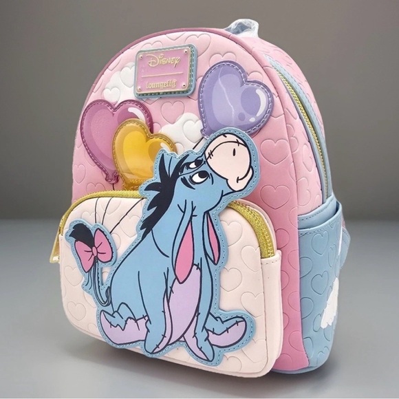 NEW Loungefly Disney Winnie the Pooh EEYORE Hearts Balloons Pink Backpack Bag - Picture 2 of 7